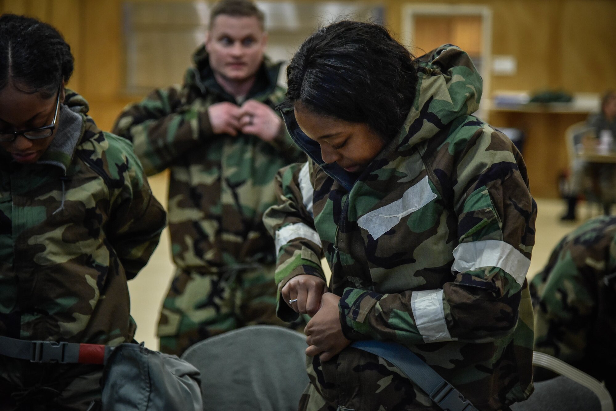 Airmen from the 913th Force Support Squadron and Aerospace Medical Squadron participate in Chemical, Biological, Radiological, Nuclear and Explosives Training April 4, 2019, at Little Rock Air Force Base, Arkansas.