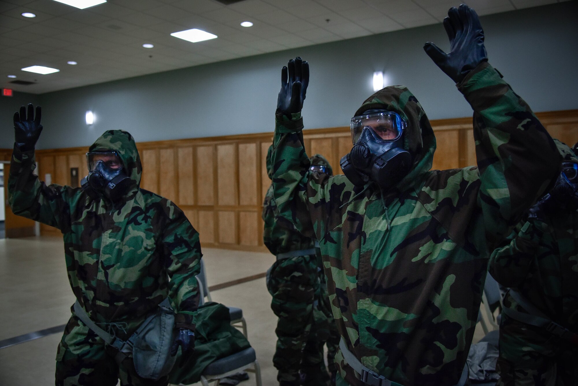 Airmen from the 913th Force Support Squadron and Aerospace Medical Squadron participate in Chemical, Biological, Radiological, Nuclear and Explosives Training April 4, 2019, at Little Rock Air Force Base, Arkansas.
