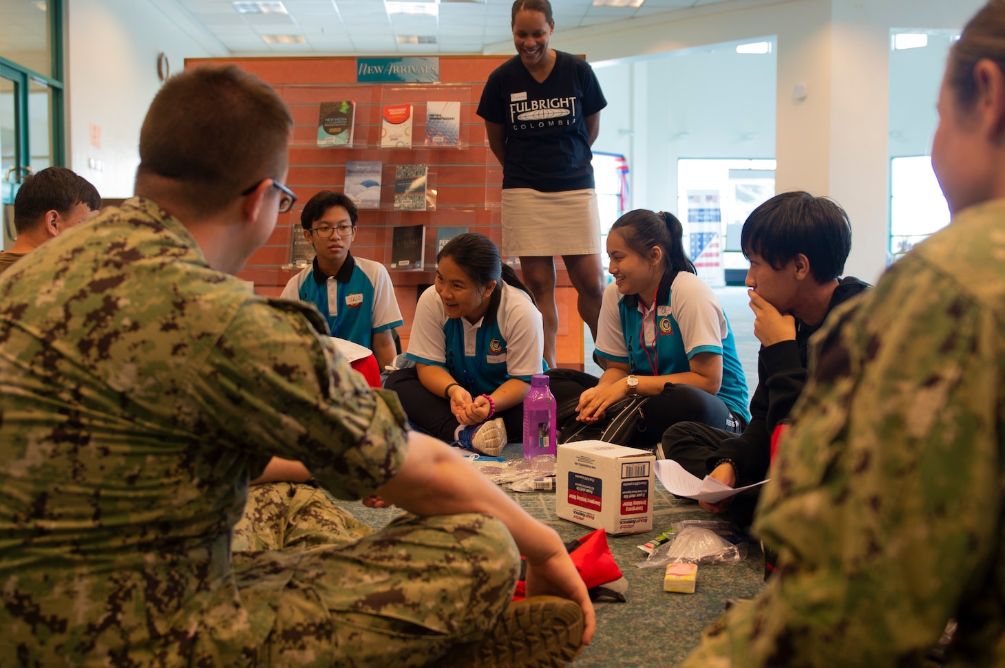 KUCHING, Malaysia (April 6, 2019) – Malaysian secondary school students attend Emergency Preparedness Camp with members of Pacific Partnership 2019. The camp teaches humanitarian assistance and disaster relief awareness by using English as a vehicle for understanding each other. Pacific Partnership, now in its 14th iteration, is the largest annual multinational humanitarian assistance and disaster relief preparedness mission conducted in the Indo-Pacific. Each year the mission team works collectively with host and partner nations to enhance regional interoperability and disaster response capabilities, increase security and stability in the region, and foster new and enduring friendships in the Indo-Pacific.