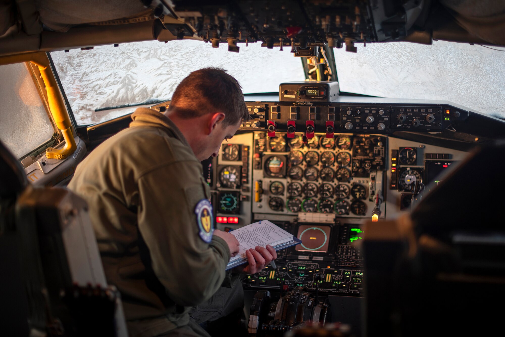 U.S. Air Force Capt. Kevin LeRoux, 351st Air Refueling Squadron pilot, reviews a pre-flight checklist prior to a flight supporting exercise Joint Warrior 19-1 at RAF Mildenhall, England, April 4, 2019. Exercise Joint Warrior is a biannual, U.K.-led multinational exercise and one of largest NATO exercises in Europe, involving 13 countries. (U.S. Air Force photo by Tech. Sgt. Emerson Nuñez)