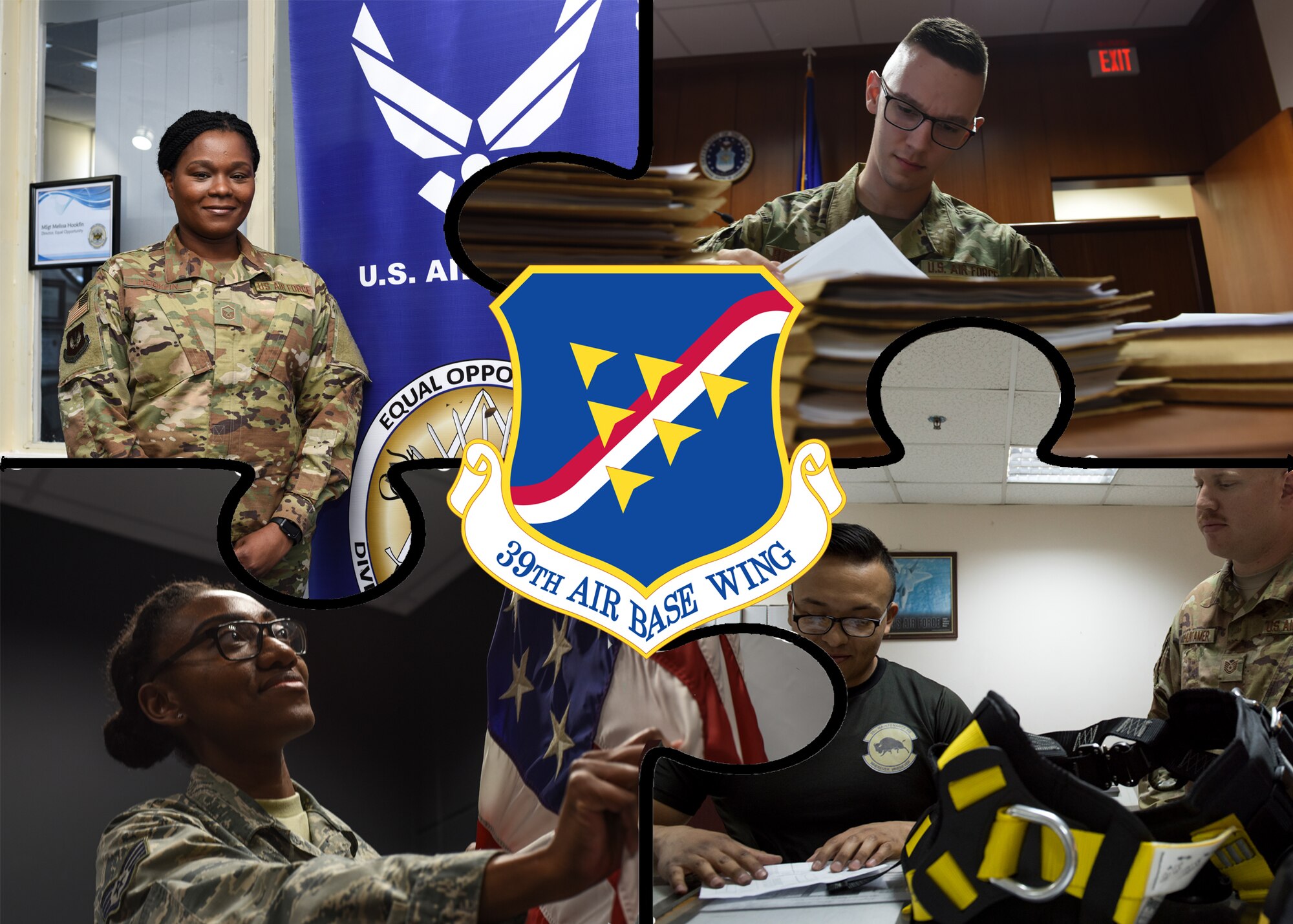 The faces of the 39th Wing Staff Agencies is a group of photos that highlights the unique aspects of each puzzle piece who come together to provide command management and a wide variety of services for Incirlik Air Base, Turkey.