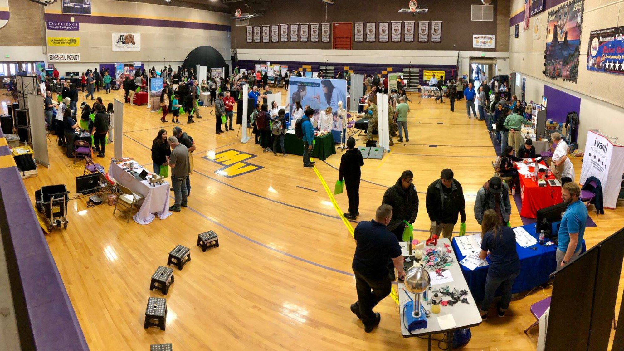 Students at Monument Valley High School in Kayenta, Utah, participate in the San Juan Career Fair March 27, 2019. Hill AFB computer scientists and engineers presented the electricity demonstration, taught some basic coding skills and encouraged students to focus on STEM-related subjects, giving them an idea of the important work they could do if they chose an Air Force career. (Courtesy photo)