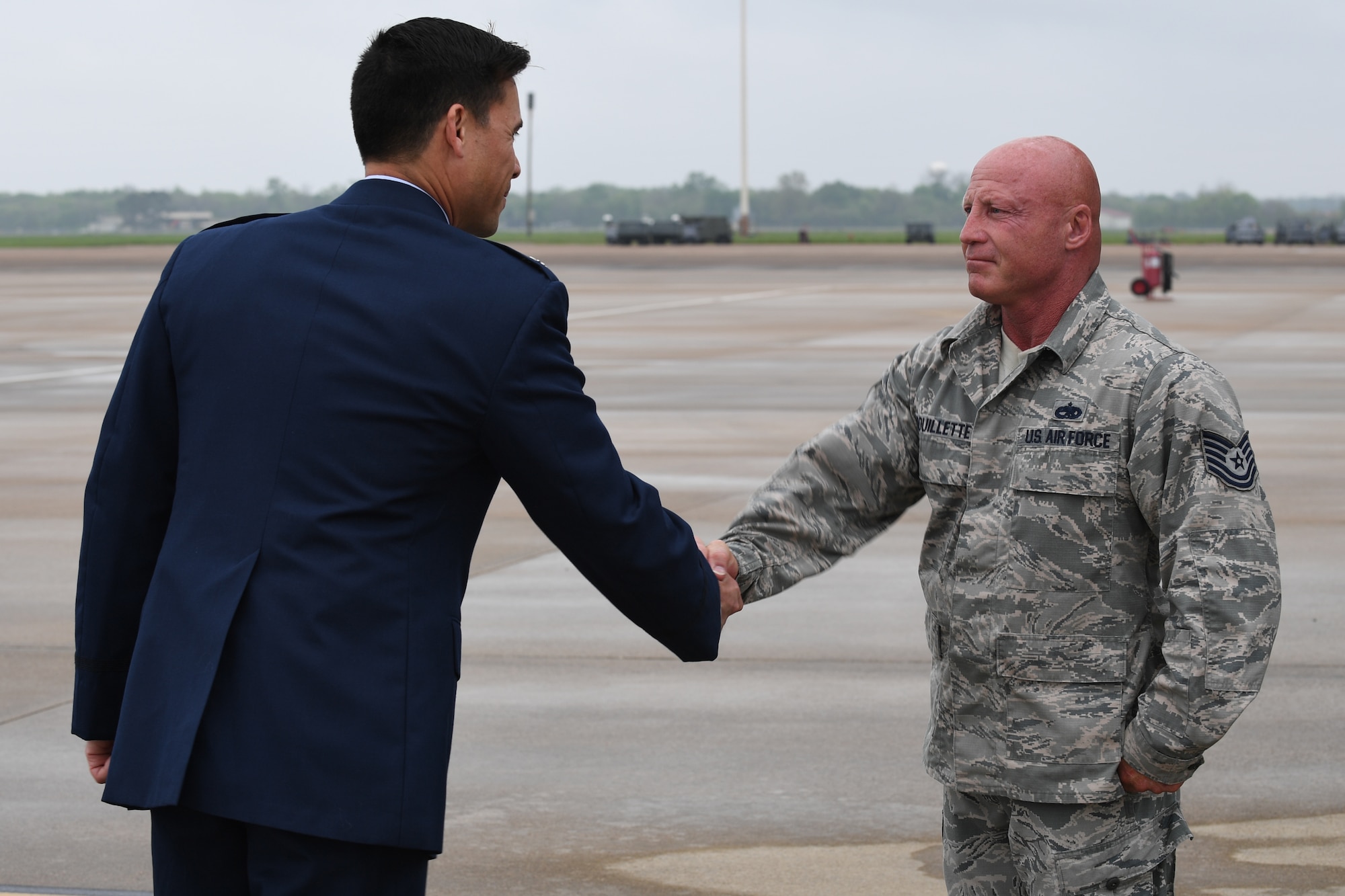 Three new commanders were inducted during the 307th Bomb Wing’s unit training assembly at Barksdale Air Force Base, Louisiana, April 6-7, 2019.  U.S. Air Force Col. Steven W. Kirkpatrick became the new wing commander, Lt. Col. Christopher L. Chandler became commander of the 93rd Bomb Squadron and Lt. Col. Michael A. Green, Jr., took command of the 343rd Bomb Squadron. (U.S. Air Force photo by Airman 1st Class Max Daigle)
