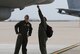 Master Sgt. Heath Hampton, Air Mobility Command KC-46 Test and Eval instructor, shows Col. Phil Heseltine, 931st Air Refueling Wing commander, some unique physical characteristics of the boom on the KC-46A Pegasus April 6, 2019, McConnell Air Force Base, Kan. The 931 ARW and the 22nd Air Refueling Wing conducted their first Total Force formation flight with the KC-46A. Col. Mark Baran, 22 ARW vice commander, piloted another aircraft in the formation