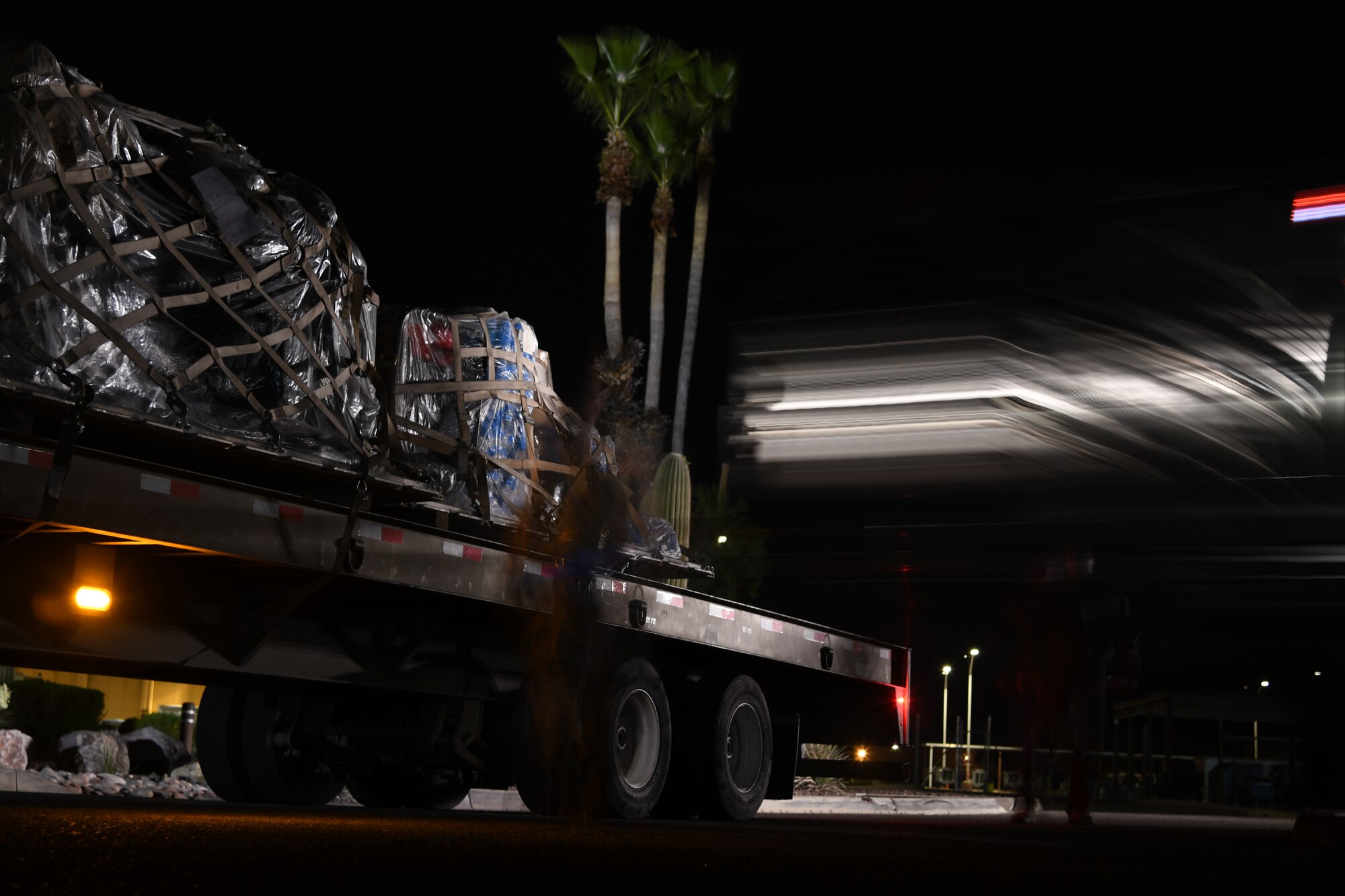 U.S. Air Force Airmen from the 355th Logistics Readiness Squadron load aircraft pallets at Davis-Monthan Air Force Base, Ariz., April 2nd 2019.