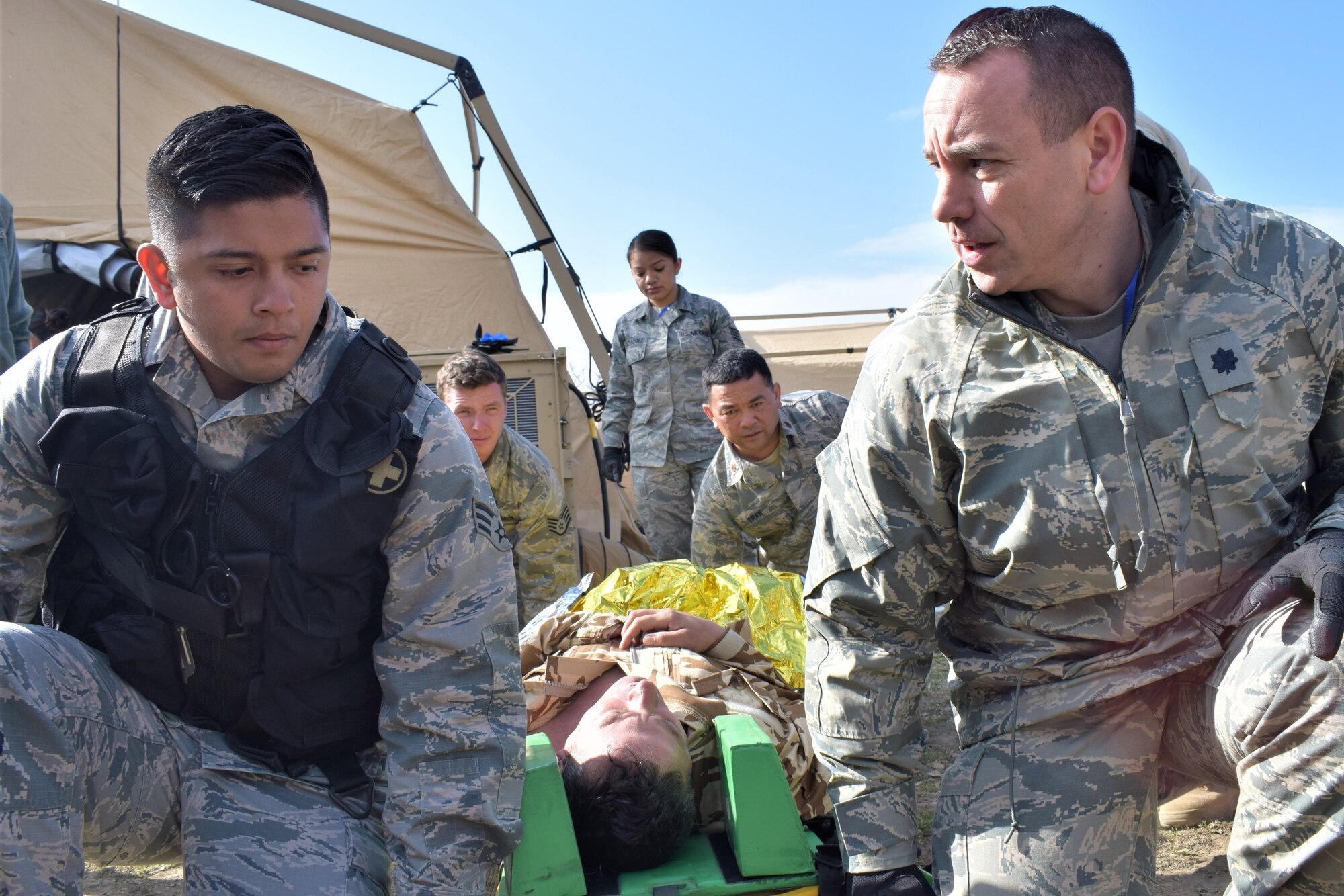 Airmen from the 86th Medical Group, Ramstein Air Base, Germany, participate in a multinational medical exercise.
