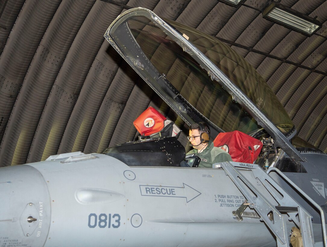 Alexander was preparing for and running the F-16 Fighting Falcon through various system operations checks