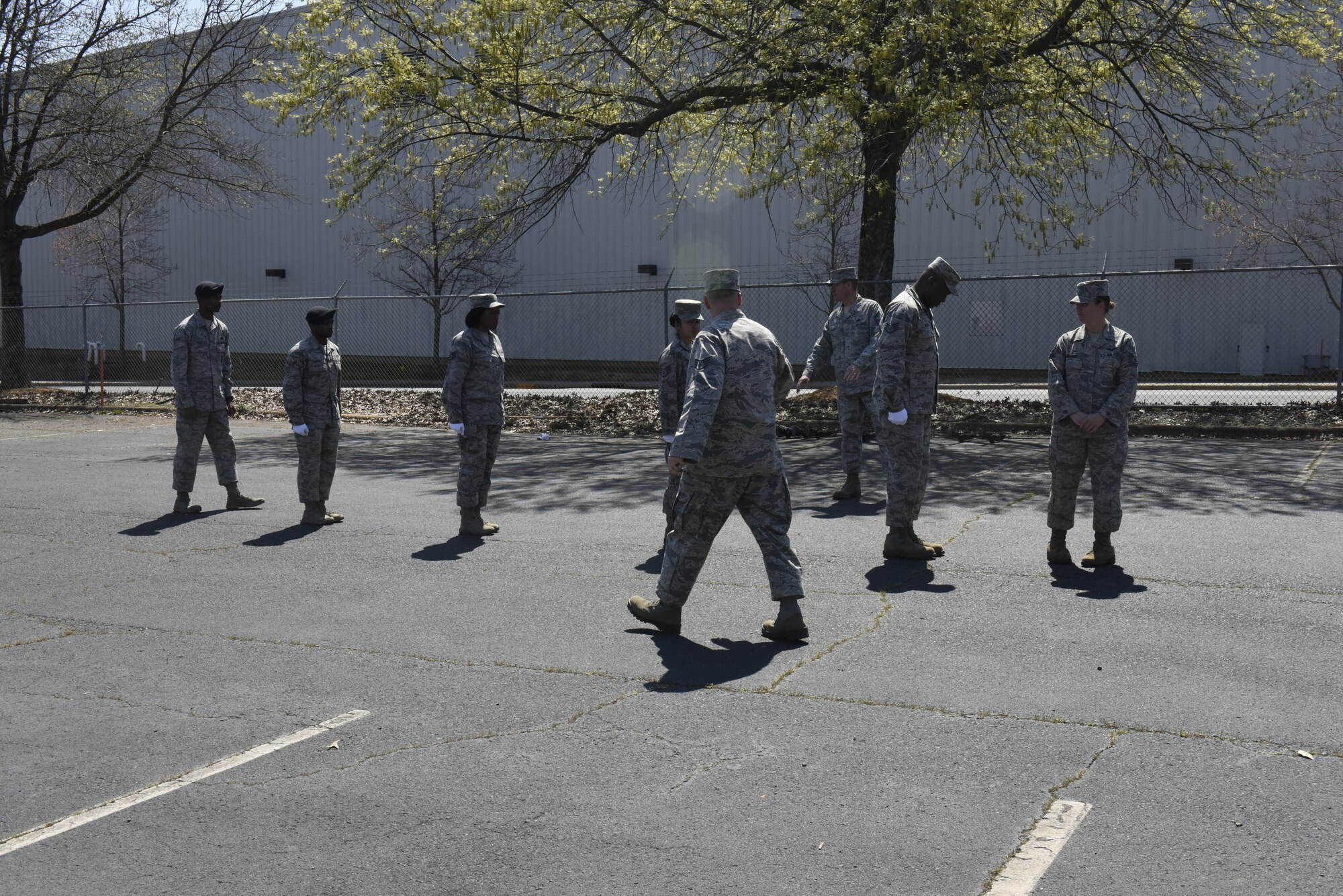 Airmen from the newly graduated 145th Airlift Wing Honor team practice drill and ceremony movements in preparation for upcoming ceremonies and events, while at the North Carolina Air National Guard Base, Charlotte Douglas International Airport, April 04, 2019. The Air Force Honor Guard is a group of military professionals that represent Airmen to the American public and the world, while maintaining a high standard, a flawless image, and preserving the heritage of our Nations military.