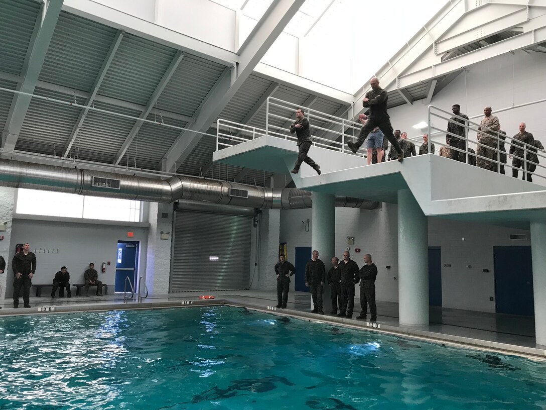 On March 22, 2019 MCES permanent personnel were given the opportunity to upgrade or renew expired swim qualifications at the Courthouse Bay Training Tank and over sixty Marines took advantage of the opportunity.  All Marines that attempted Basic and Intermediate, passed.