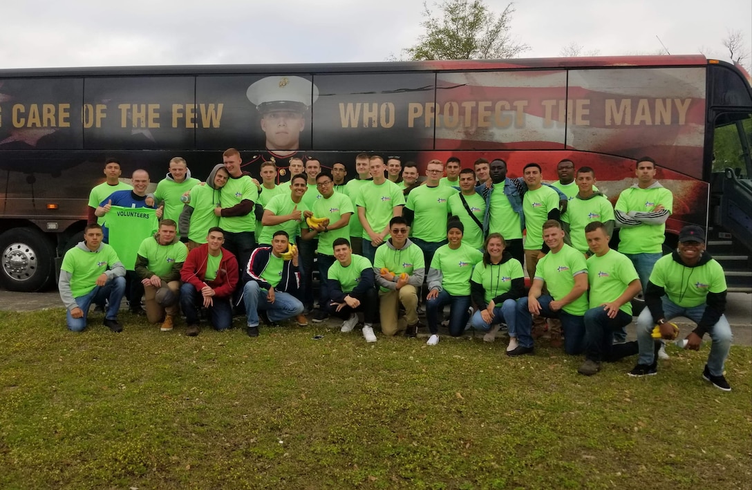 On April 6, 2019 students from Utilities Instruction Company (UIC) volunteered at the 14th Annual Hope for the Warriors Run through Jacksonville, N. C. The run is dedicated to the men and women injured in Iraq and Afghanistan, their families, and families of the fallen.  Transportation was provided for the Marines by the Single Marine Program.
