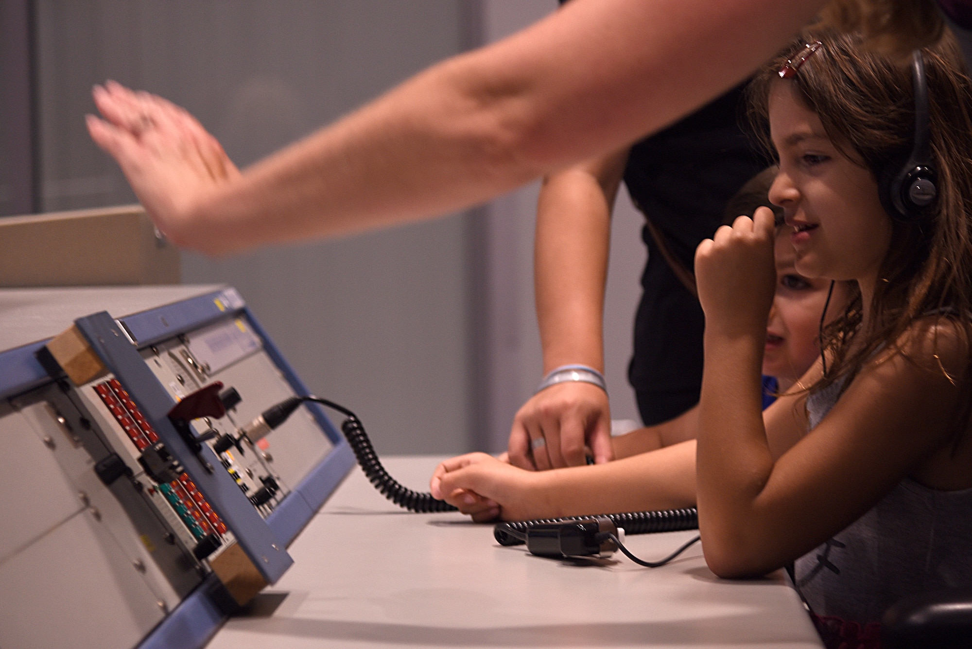 Samantha and her brother Enzo learn about the Morrell Operations Center; a center for launch command and control operations, during the 45th Space Wing Family Day self guided tour of Cape Canaveral Air Force Station, Fla. on April 6, 2019.
