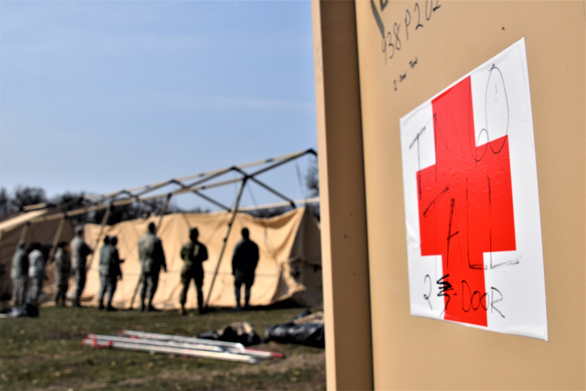 Airmen from the 86th Medical Group, Ramstein Air Base, Germany, prepare Role 2 (field hospital) expeditionary medical support facilities at Cincu Military Base, Romania