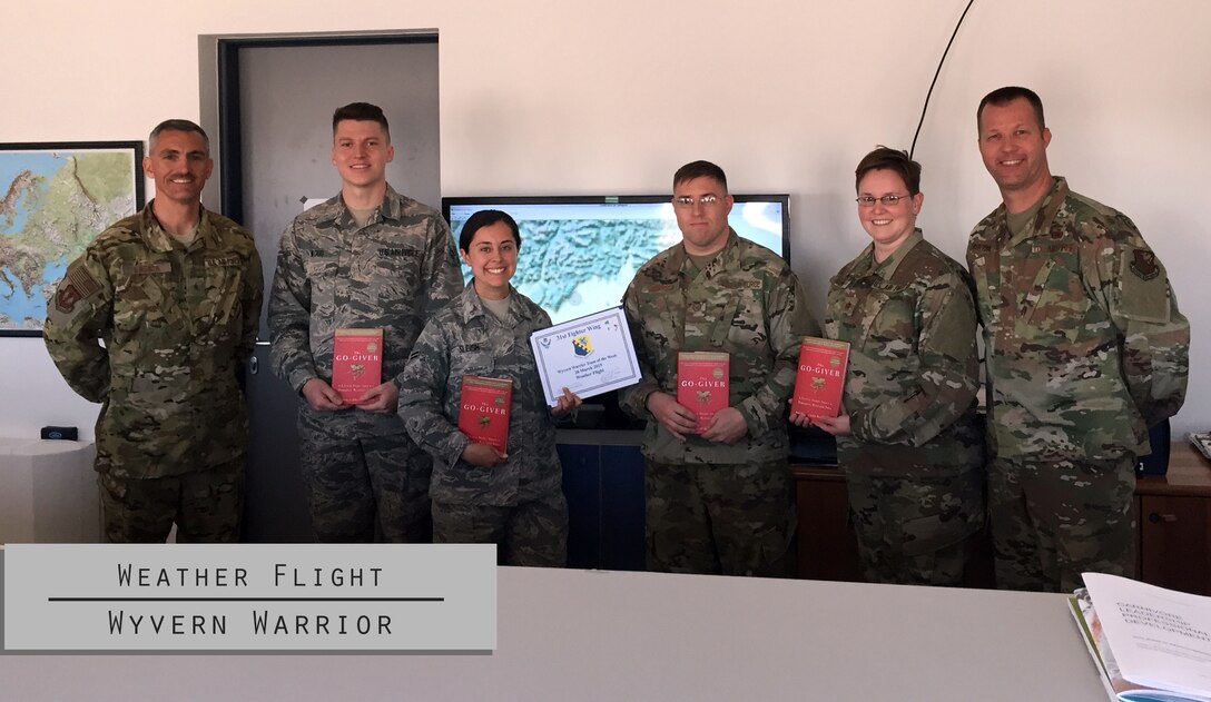 The Wyvern Warrior Team of the Week is the Weather Flight with the 31st Operations Support Squadron. A recent defining moment for the team, was forecasting a two-hour window during low ceilings and reduced visibility enabling the 510th Fighter Squadron to deploy on schedule.
As a team they have some strong, unified opinions. Their team hero is Capt. James Martin Stagg, a D-Day weather forecaster. Their pet peeve is being confused with Airfield Management. They are inspired by severe weather, which might influence their favorite movie being Twister.
Well deserved, everyone. Keep up the great work. 
#WyvernWarrior #wyvernnation