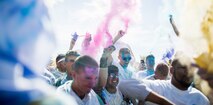 Participants take part in the fifth annual Colorful Consent Run on Marine Corps Air Ground Combat Center, Twentynine Palms, Calif,. April 5th, 2019. The 3.2 mile (5 kilometer) run took place in  April, Sexual Assault Awareness Month. (U.S. Marine Corps photograph by Pfc. Cedar Barnes)