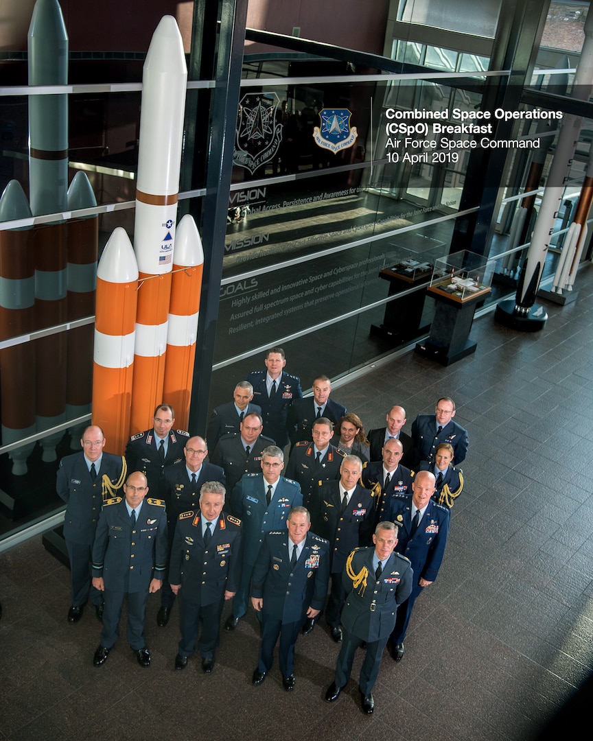 Air Chiefs and senior space officials from Australia, Canada, France, Germany, New Zealand, the United Kingdom, and the United States held a meeting at Headquarters Air Force Space Command to discuss the future of the Combined Space Operations (CSpO) initiative April 10, 2019.