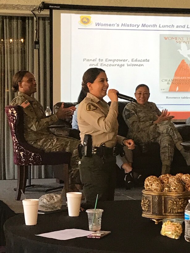 A diverse group of DoD employees and Inland Empire residents attended the 2019 Women’s History Month Lunch and Learn panel at March Air Reserve Base, Calif., March 27. The event was organized by the 452nd Air Mobility Wing Airman and Family Readiness Center, Defense Media Activity (DMA) Riverside and Congressman Mark Takano’s office.