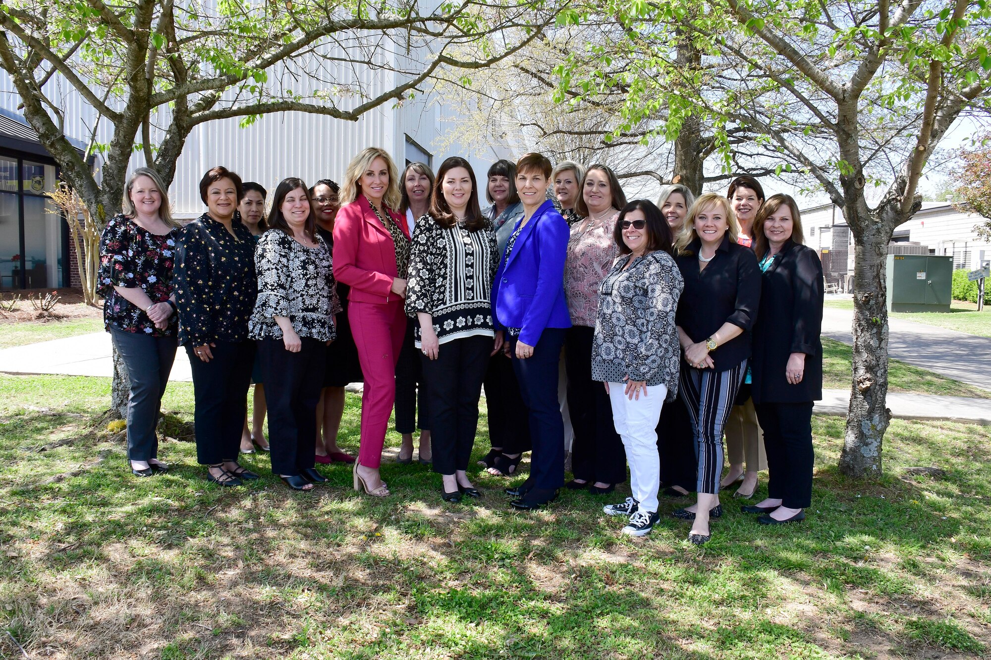 Key spouses from across 22nd Air Force pose for a group photo on April 3, 2019 at the Numbered Air Force’s first Key Spouse Leadership Summit, held at Dobbins Air Reserve Base, Georgia.