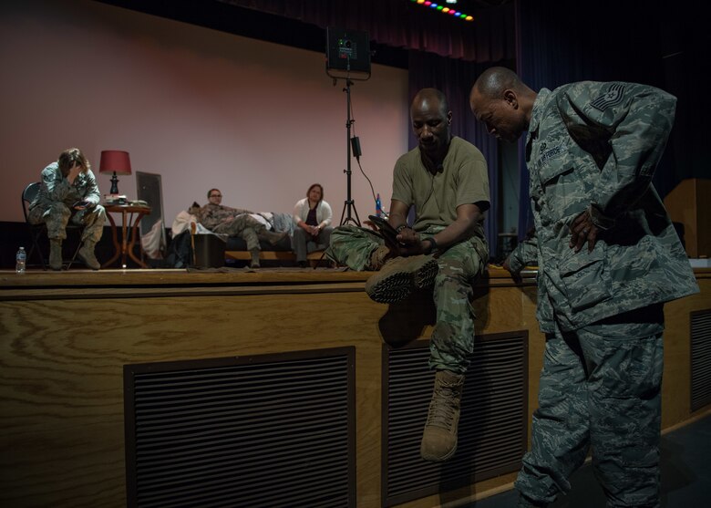 The Sexual Assault Theater Group rehearses the play ‘Everybody Knows’ at Joint Base Langley-Eustis, Virginia, April 9, 2019.