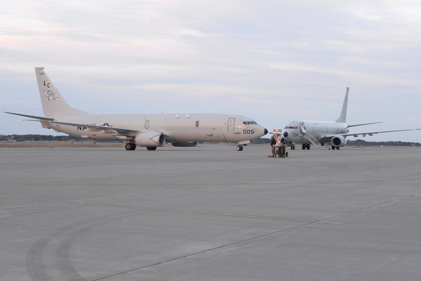 A P-8A Poseidon aircraft assigned to the “Fighting Tigers” of Patrol Squadron (VP) 8, taxis on the flight line of Misawa Air Base after a Search and Rescue mission for a missing Japanese F-35 fighter jet Pilot. VP-8 is deployed to the U.S. 7th Fleet (C7F) area of operations conducting maritime patrol and reconnaissance operations in support of Commander, Task Force 72, C7F, and U.S. Pacific Command objectives throughout the Indo-Asia Pacific region.