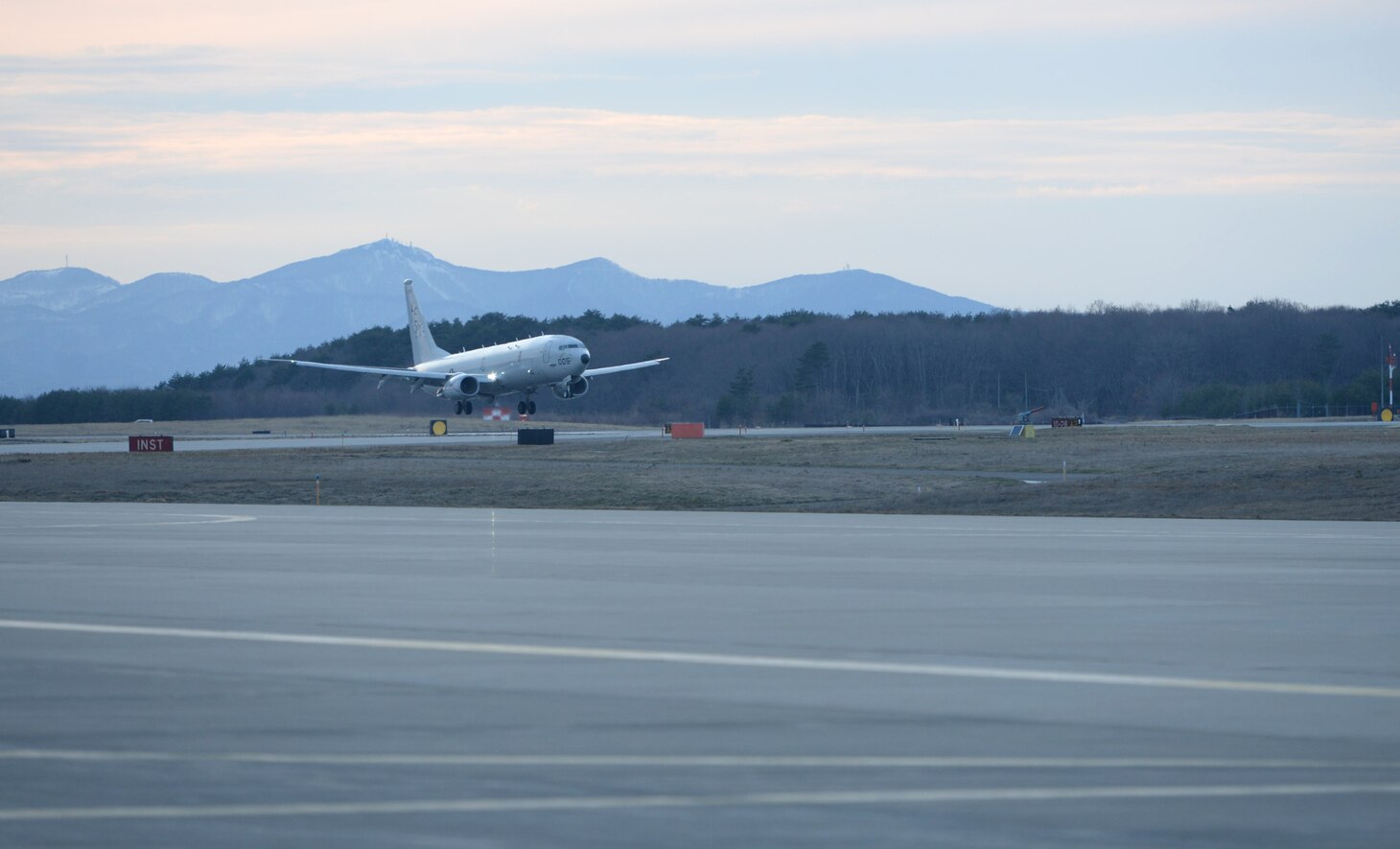 A P-8A Poseidon aircraft assigned to the “Fighting Tigers” of Patrol Squadron (VP) 8, lands on the flight line of Misawa Air Base after a Search and Rescue mission for a missing Japanese F-35 fighter jet Pilot. VP-8 is deployed to the U.S. 7th Fleet (C7F) area of operations conducting maritime patrol and reconnaissance operations in support of Commander, Task Force 72, C7F, and U.S. Pacific Command objectives throughout the Indo-Asia Pacific region.