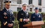 Superintendents from each of the nation's military academies addressed media members on the importance of preventing incidents of sexual assault and sexual harassment. From left, Lt. Gen. Darryl Williams, superintendent of the U.S. Military Academy at West Point; Vice Admiral Walter Carter Jr., Naval Academy superintendent; and Air Force Lt. Gen. Jay Silveria, Air Force Academy superintendent. The generals took part in the National Discussion on Sexual Assault and Sexual Harassment at America's Colleges, Universities and Service Academies, April 4-5, at the Naval Academy.