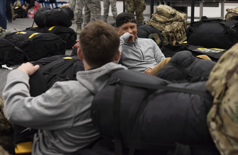 Senior Airman Jefferson Idanan, 50th Security Forces Squadron response force member, waits for his team’s departure at the Colorado Springs Airport, Colorado Springs, Colorado, April 8, 2019. When deployed, Security Forces Airmen utilize their expertise in various weapons systems, antiterrorism, law enforcement, air base defense, industrial security and combat arms. (U.S. Air Force photo by Staff Sgt. Matthew Coleman-Foster)