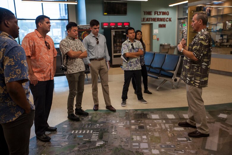 Staff delegates from the offices of U.S. Reps. Colleen Hanabusa (D-HI) and Tulsi Gabbard (D-HI) tour Marine Corps Base Hawaii July 14, 2018.