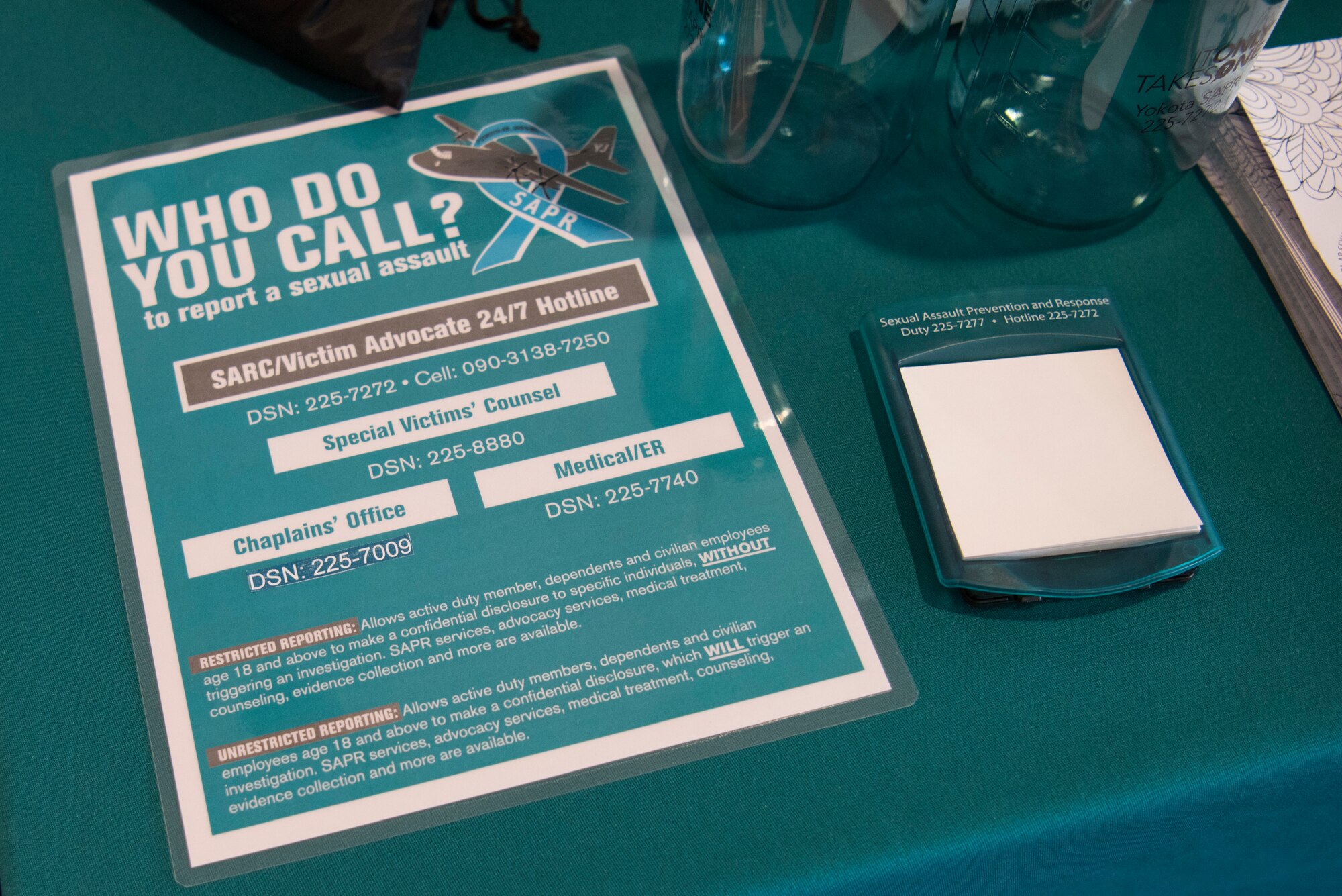 A Sexual Assault and Prevention and response poster sits on display during the Family Advocacy and SAPR information fair, Apr. 11, 2019, at Yokota Air Base, Japan.