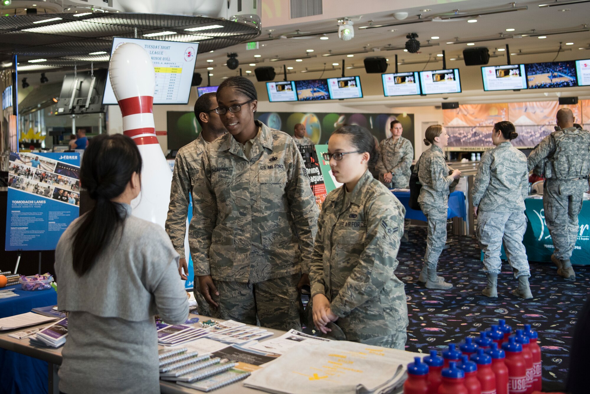 Members of Team Yokota participate in the Family Advocacy and SAPR information fair, Apr. 11, 2019, at Yokota Air Base, Japan.