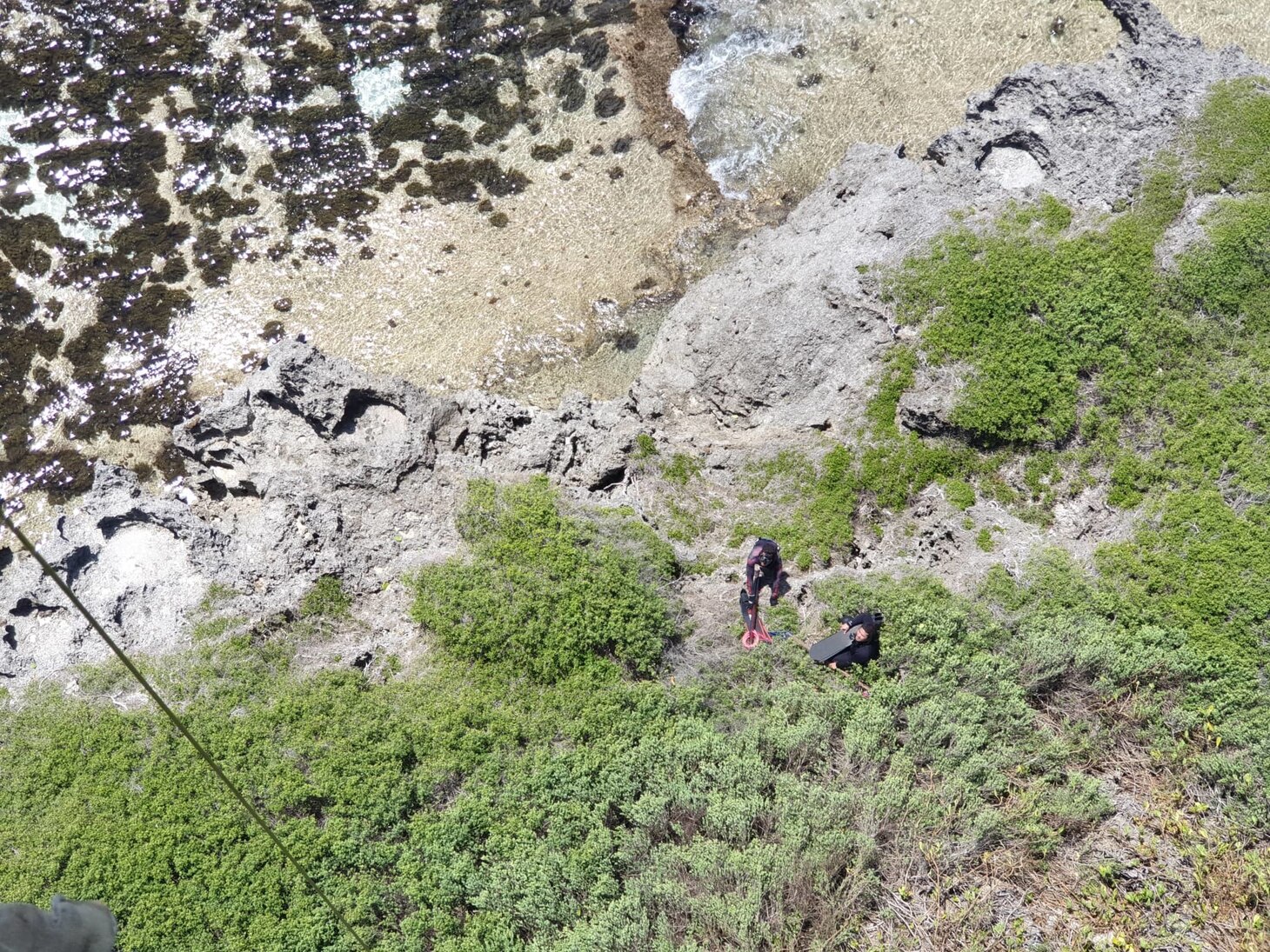 GUAM (Apr. 11, 2019) Two local spear fishermen are rescued by Sailors assigned to the “Island Knights” of Helicopter Sea Combat Squadron (HSC) 25 after their personal watercraft sank off the east coast of Guam. HSC-25 provides a multi-mission rotary wing capability for units in the U.S. 7th Fleet area of operations and maintains a Guam-based 24-hour search-and-rescue and medical evacuation capability, directly supporting U.S. Coast Guard and Joint Region Marianas. HSC-25 is the Navy’s only forward-deployed MH-60S expeditionary squadron.
