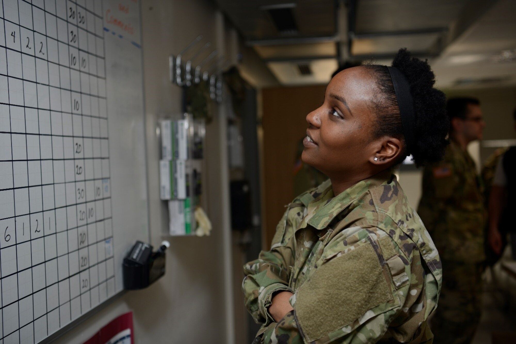 U.S Air Force Tech. Sgt. Déja Kiziah, 86th Medical Squadron non commissioned officer in charge of shipping, analyzes data to help coordinate the shipping of lifesaving blood supplies to customers throughout U.S. European Command and U.S. Africa Command.