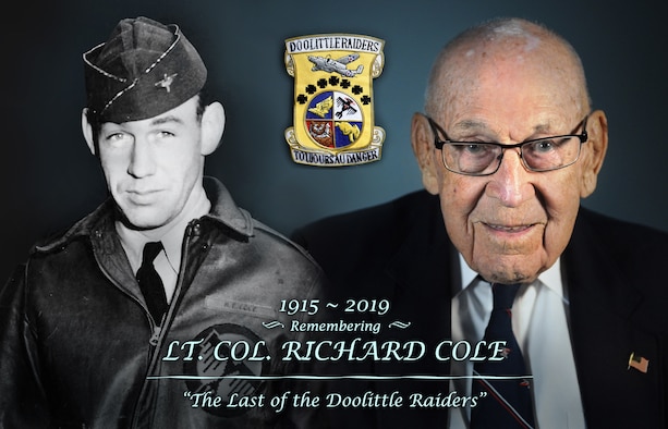 Retired Lt. Col. Robert "Dick" E. Cole was a B-25 Mitchell bomber co-pilot and survivor of the Doolittle Raid on Tokyo during World War II. Cole, who was the final surviving Doolittle Raider, passed away April 9, 2019 in San Antonio. (U.S. Air Force graphic by 2nd Lt. Robert Guest/Released)