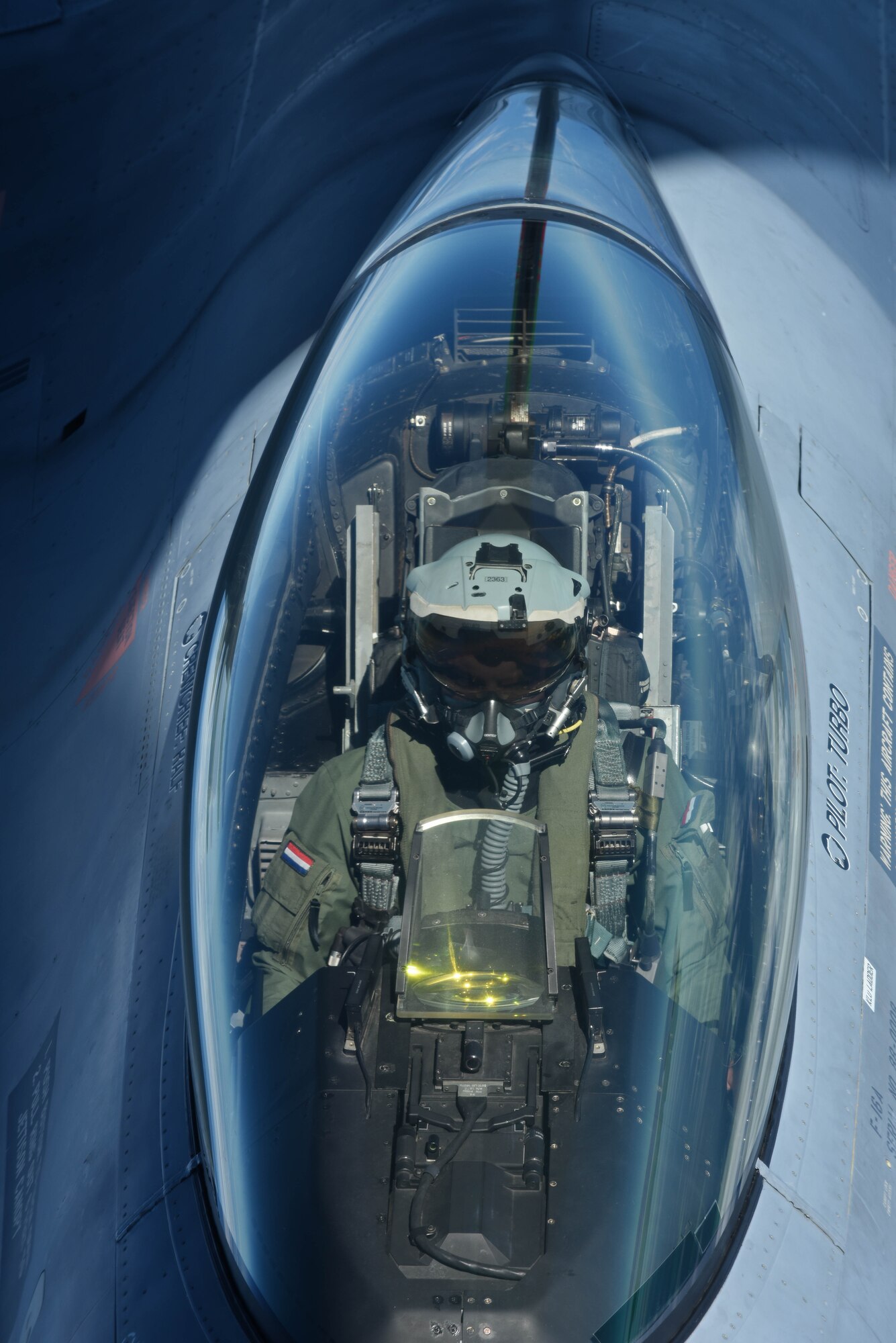 A U.S. Air Force F-16 Fighting Falcon flies behind a U.S. Air Force KC-135 Stratotanker before receiving fuel during Exercise Frisian Flag over the Netherlands, April 10, 2019. The exercise included more than 50 aircraft from six different nations for the purpose of training joint and combined air operations in a broad spectrum of scenarios. (U.S. Air Force photo by Senior Airman Luke Milano)