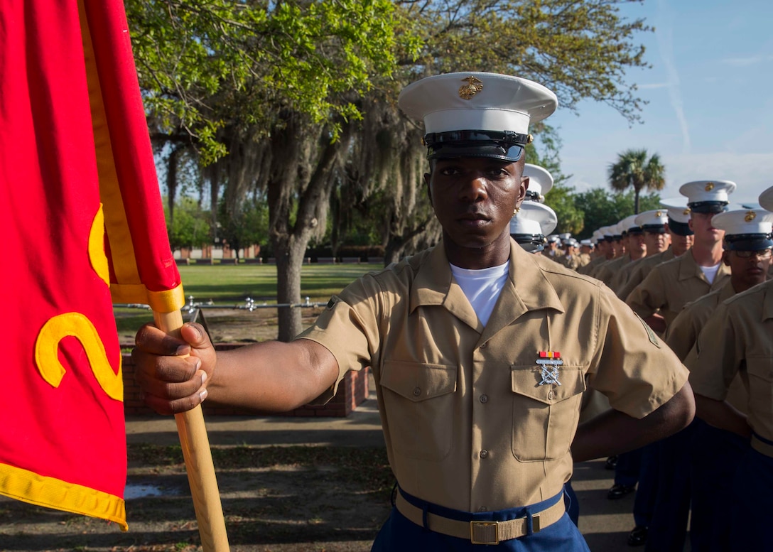 Pfc. Andre A. Henry graduated from Marine recruit training today as the company honor graduate of Company F, 2nd Battalion, Recruit Training Regiment.
The honor graduate award recognizes the Marine who best exemplifies the total Marine concept, which encompasses physical fitness, marksmanship and leadership traits, during recruit training. 
Henry, a native of Lehigh Acres, Florida, acted as platoon guide for Platoon 2026.
Henry, was recruited at Recruiting Substation Fort Myers, by Staff Sgt. Carlos Villeda. 

Please send all queries to the Assistant Marketing and Communications Officer, 2nd Lt. Mackenzie Margroum, Mackenzie.margroum@marines.usmc.mil