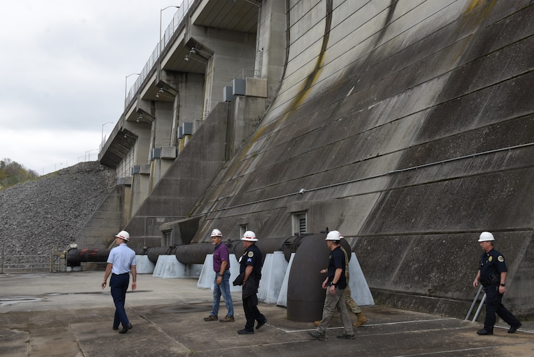 Regional first responders tour J. Percy Priest Dam in Nashville, Tenn., April 5, 2019 during First Responders Day, an event where regional first responders work through a dam security scenario to communicate and facilitate awareness. (USACE photo by Lee Roberts)