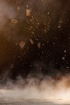 ANDERSEN AIR FORCE BASE, Guam (April 9, 2019) Debris from an explosion fills the air during joint quarry operations conducted by Sailors assigned to Naval Mobile Construction Battalion 133 (NMCB) and Airmen assigned to 554th Red Horse Squadron at Anderson Air Force Base’s quarry. NMCB conducted the demolition in order to maintain proficiency in blast operations that support construction and repair efforts in the region. NMCB-133, provides expeditionary construction and engineering capabilities that includes maintenance and operation of expeditionary bases and facilities, tactical sustainment bridging, humanitarian assistance through construction civic action details and civic action teams and theater disaster response capabilities in the U.S. 7th Fleet area of operations.