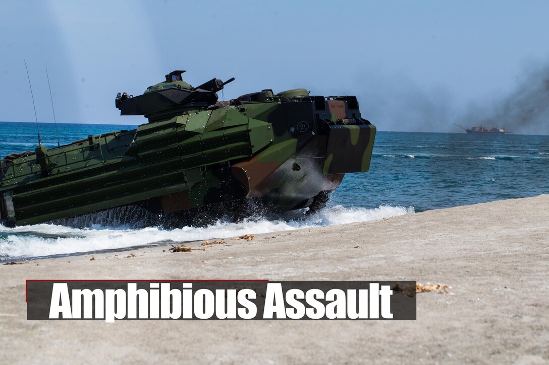 U.S. and Philippine Marines go from ship to shore in Assault Amphibious Vehicles during an amphibious landing exercise at the Naval Education and Training Command training area, Zambales, Philippines, April 11, 2018 in support of exercise Balikatan 2019.