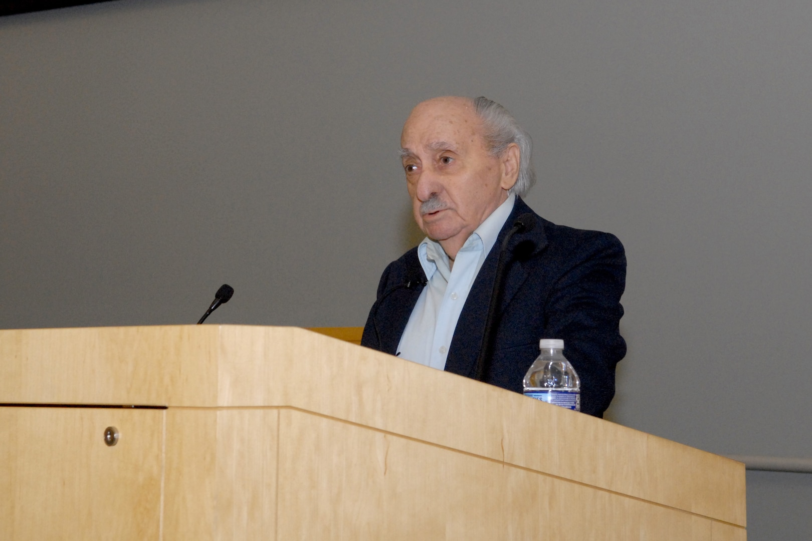 David Tuck, a Holocaust survivor, shares his personal story during the Holocaust Observance Program April 10 in Philadelphia. Tuck served as the keynote speaker for the event. (Photo by Ed Maldonado)