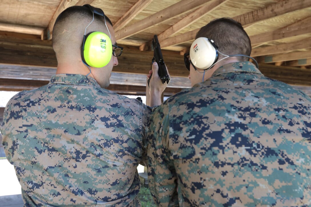 Dozens of Marines from various tenant commands aboard Marine Corps Logistics Base Albany practiced and some even qualified for the Combat Pistol Program with the Beretta M9 service pistol, March 27. Pistol qualification is required annually to sustain the skills of pistol marksmanship. In order to ensure Marines are properly trained with the weapon, the Marine Corps utilizes the Combat Pistol Program. One of the hallmarks of the CPP is how the first two stages of qualification start with the weapon in the holster, requiring the Marine to present the weapon and engage the target in one motion -- this gives the training a more combat-oriented and tactical approach. Following classroom instruction and non-fire sessions, Marines participate in live-fire drills -- training blocks one through three. During these training blocks, range coaches have the opportunity to mentor and guide Marines, which result in a more qualified, skilled and effective Marine with the service pistol. The CPP is just one of the ways the Marine Corps has made training more realistic and combat-oriented to better prepare Marines. (U.S. Marine Corps photo by Re-Essa Buckels)