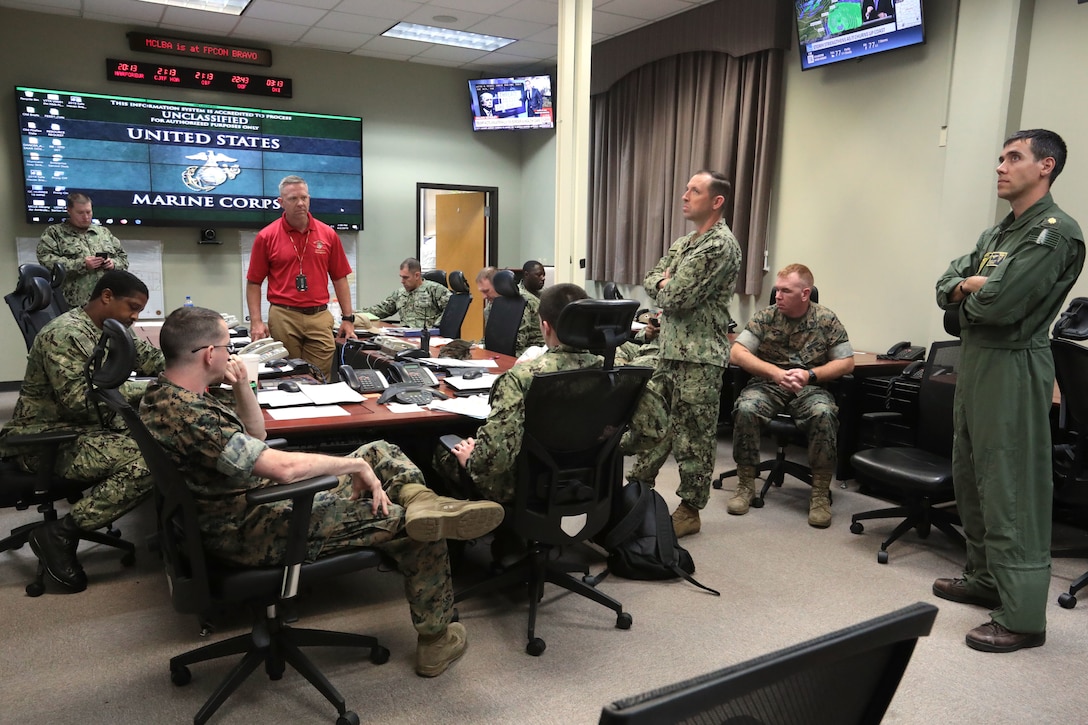 Marine Corps Logistics Base Albany is holding its annual gulf coast hurricane exercise with units from Naval Air Station Pensacola, Naval Air Station Pensacola Corry Station, Naval Air Station Whiting Field and Eglin Air Force Base, April 2. 
During this two-day tabletop exercise, units will have the opportunity to better prepare for an evacuation to MCLB Albany during the 2019 Hurricane season. The exercise is part of a memorandum of agreement that MCLB Albany has with the above units to provide a safe haven in the event of destructive weather. Unit representatives will also get a realistic expectation of what to expect should they be required to evacuate and identify any measures they may need in order to evacuate in a safe, efficient manner. (U.S. Marine Corps photo by Re-Essa Buckels)