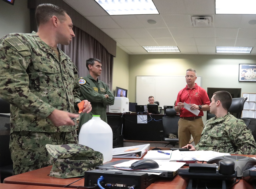 Marine Corps Logistics Base Albany is holding its annual gulf coast hurricane exercise with units from Naval Air Station Pensacola, Naval Air Station Pensacola Corry Station, Naval Air Station Whiting Field and Eglin Air Force Base, April 2. 
During this two-day tabletop exercise, units will have the opportunity to better prepare for an evacuation to MCLB Albany during the 2019 Hurricane season. The exercise is part of a memorandum of agreement that MCLB Albany has with the above units to provide a safe haven in the event of destructive weather. Unit representatives will also get a realistic expectation of what to expect should they be required to evacuate and identify any measures they may need in order to evacuate in a safe, efficient manner. (U.S. Marine Corps photo by Re-Essa Buckels)