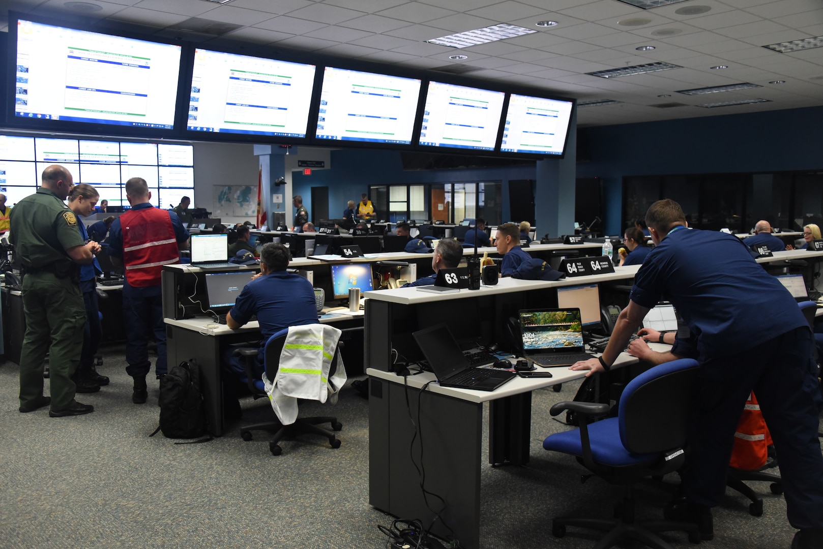 The Coast Guard and members of multiple partner agencies participate in Integrated Advance 2019 exercise at the Miami-Dade County Emergency Operations Center