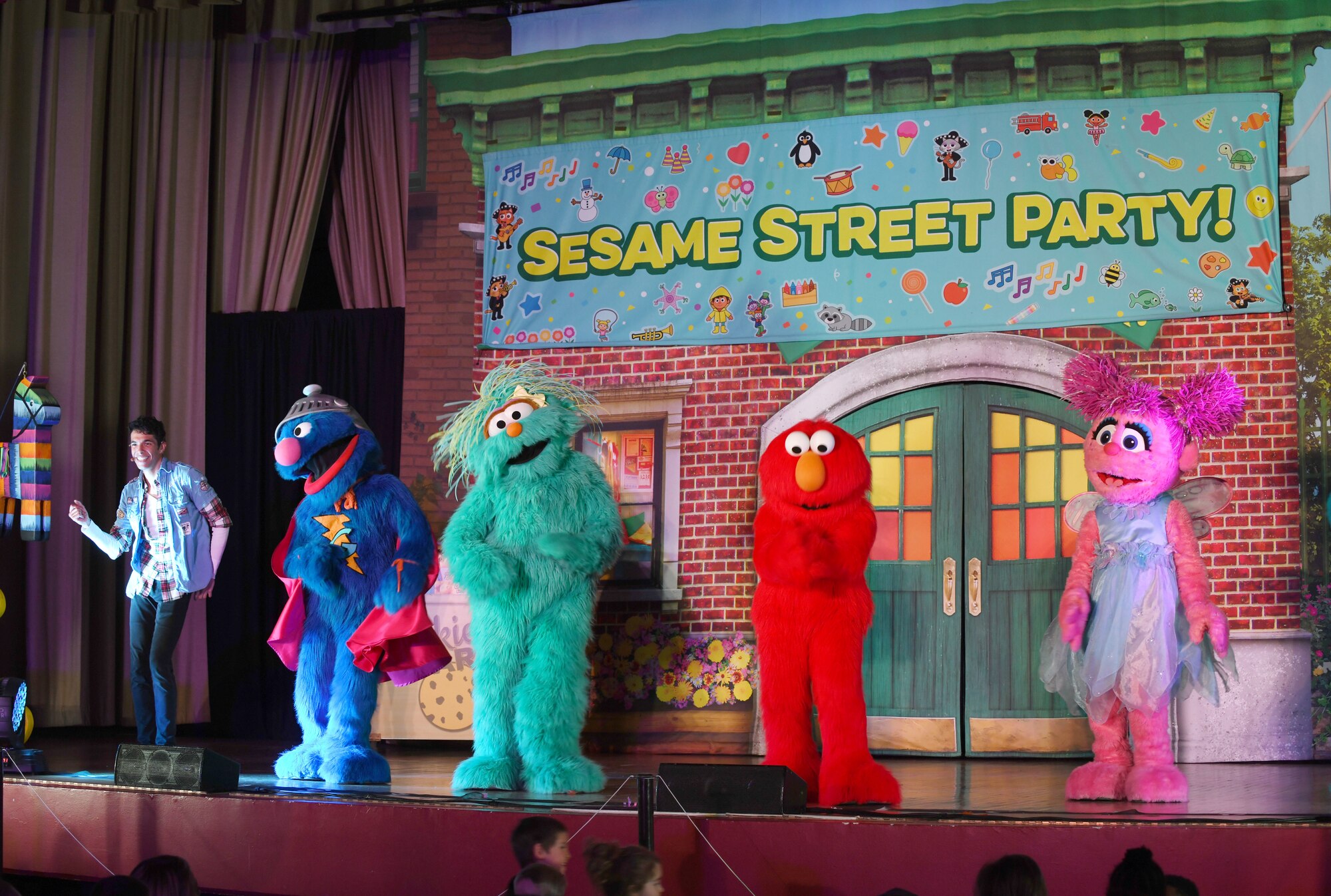 Characters from Sesame Street Live perform at the base theater on Ellsworth Air Force Base, S.D., March 28, 2019. Families were able to get up close and personal with their favorite characters while singing, dancing and learning about the importance of community.  (U.S. Air Force photo by Airman 1st Class Christina Bennett)