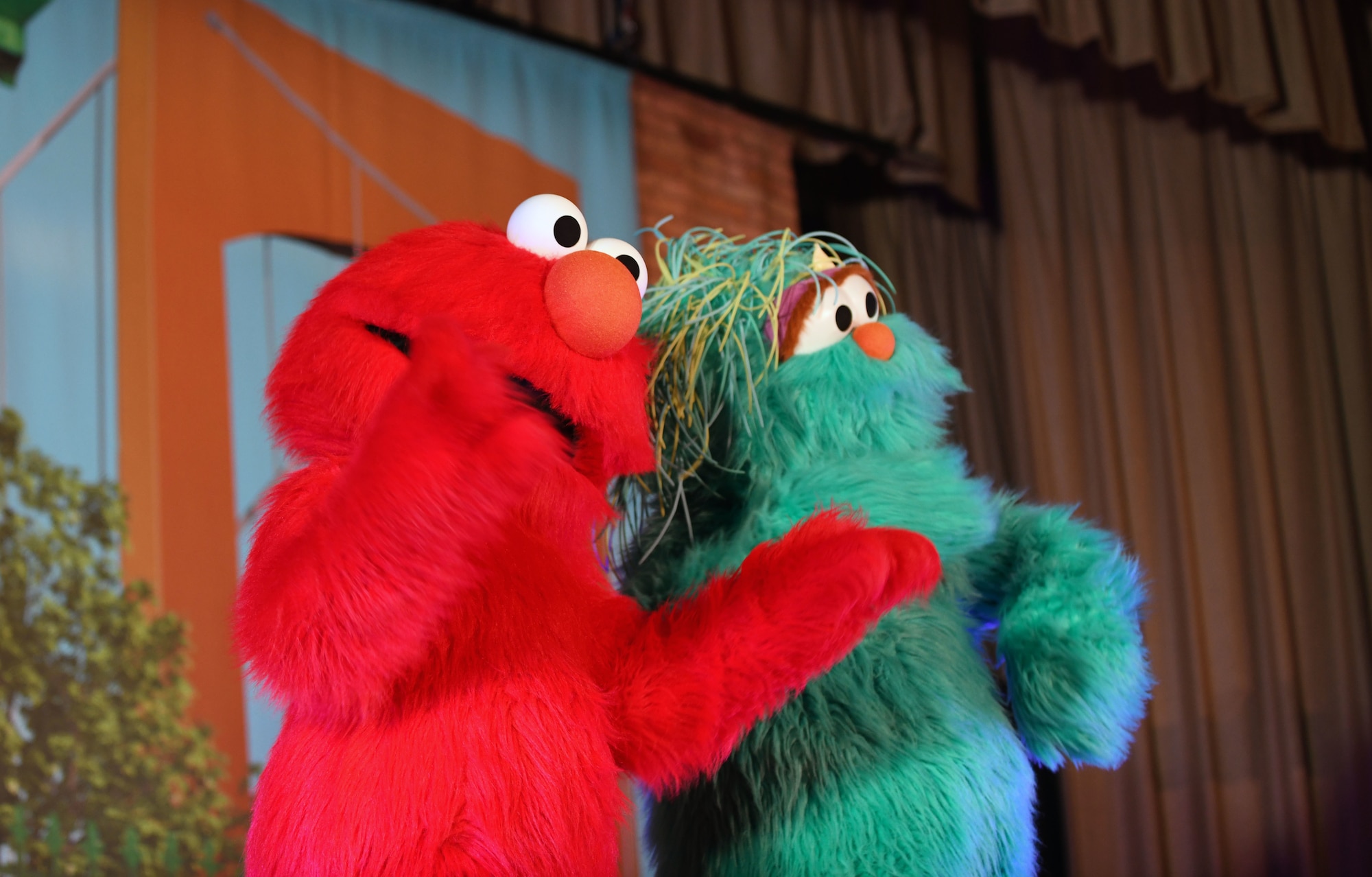 Characters from Sesame Street Live perform at the base theater on Ellsworth Air Force Base, S.D., March 28, 2019. Families were able to get up close and personal with their favorite characters while singing, dancing and learning about the importance of community.  (U.S. Air Force photo by Airman 1st Class Christina Bennett)