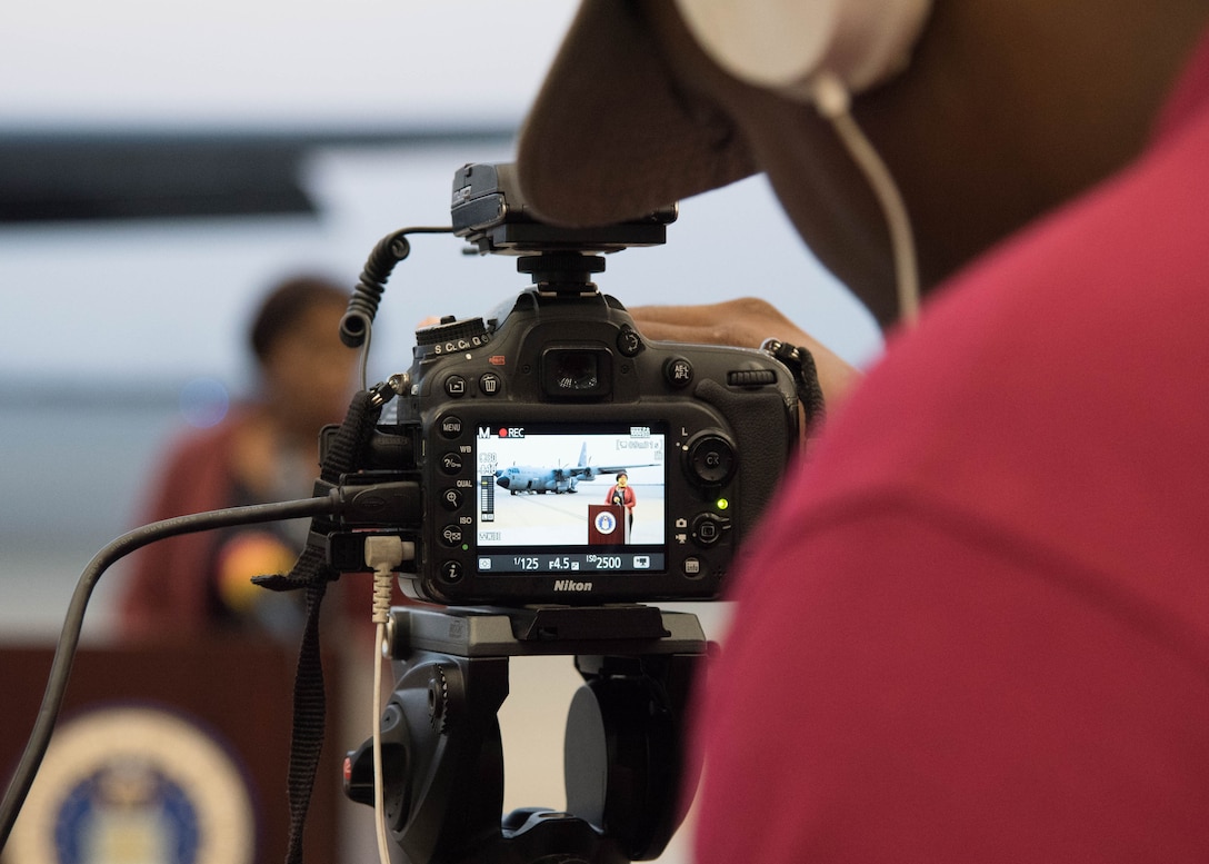 Zita Leito, Curacao Minister of Traffic Transportation and Urban Planning, spoke at a press conference April 11, 2019, at the Curacao International Airport as part of the 2019 Caribbean Hurricane Awareness Tour. The Prime Minister of Curacao Eugene Rhuggenaath, Curacao Consul General Margaret Hawthorne, and Lt. Col. Jeff Ragusa, 53rd Weather Reconnaissance Squadron pilot and aircraft commander, spoke at the event. After the press conference, the dignitaries and press toured the aircraft. (U.S. Air Force photo/Lt. Col. Marnee A.C. Losurdo)