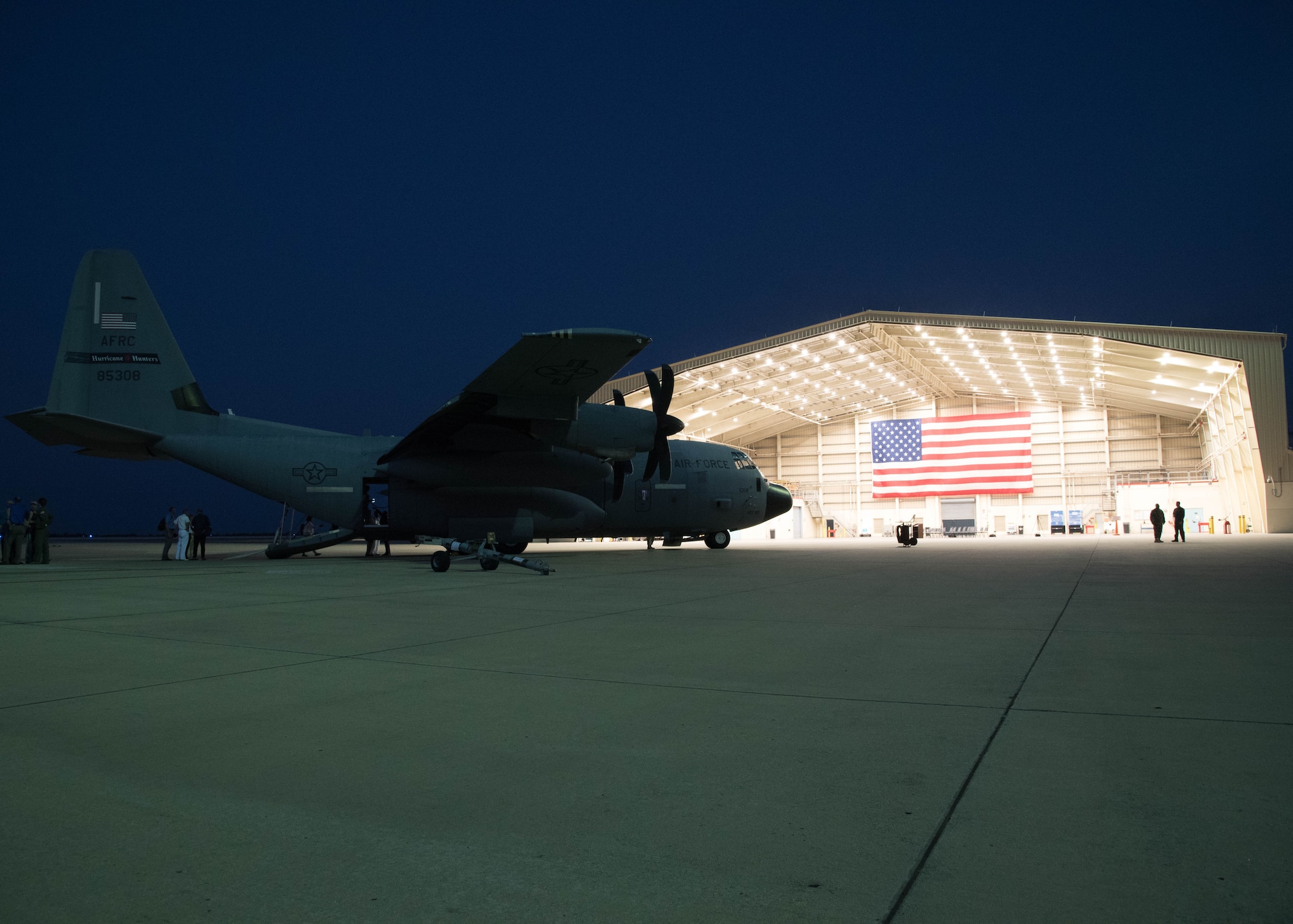 An Air Force Reserve Command WC-130J Hercules sits on the flight line at the Curacao International Airport, Curacao, April 12, 2019. National Hurricane Center director Ken Graham, federal hurricane specialists, and Reserve Citizen Airmen of the 53rd Weather Reconnaissance Squadron, discussed hurricane preparedness, resilience and how community members can become “weather-ready” as part of the Caribbean Hurricane Awareness Tour April 8-13, 2019. Tours of the WC-130J “Hurricane Hunter” offered dignataries, students and members of the public an opportunity to learn how scientists collect hurricane information. The NOAA WP-3D aircraft, used for both hurricane forecasting and research, was on display as well. (U.S. Air Force photo/Lt. Col. Marnee A.C. Losurdo)