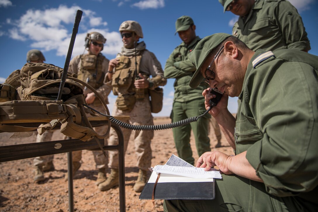 U.S. Marines and Airmen drop ordnance with Moroccan troops at Greir Labouihi