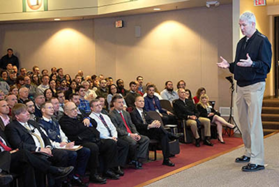 NAVSEA Commander Vice Admiral Moore talks work-life balance, independent technical authority, high velocity learning during visit to NUWC Division Newport