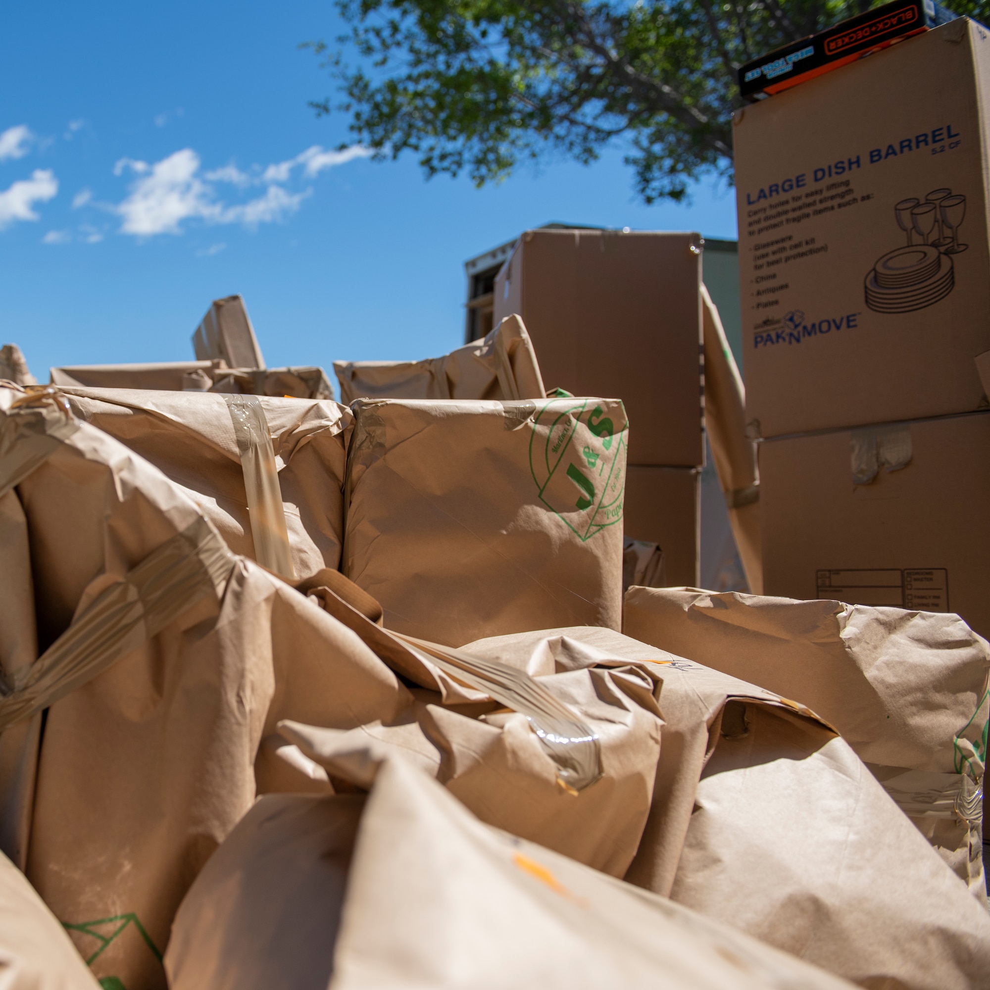 An airman's household goods are packed for shipment, April 8, 2019, at Travis Air Force Base, California. The 60th Aerial Port Squadron Transportation Management Office is responsible for ensuring the efficient transport of service members’ household goods. (U.S. Air Force photo by Heide Couch)