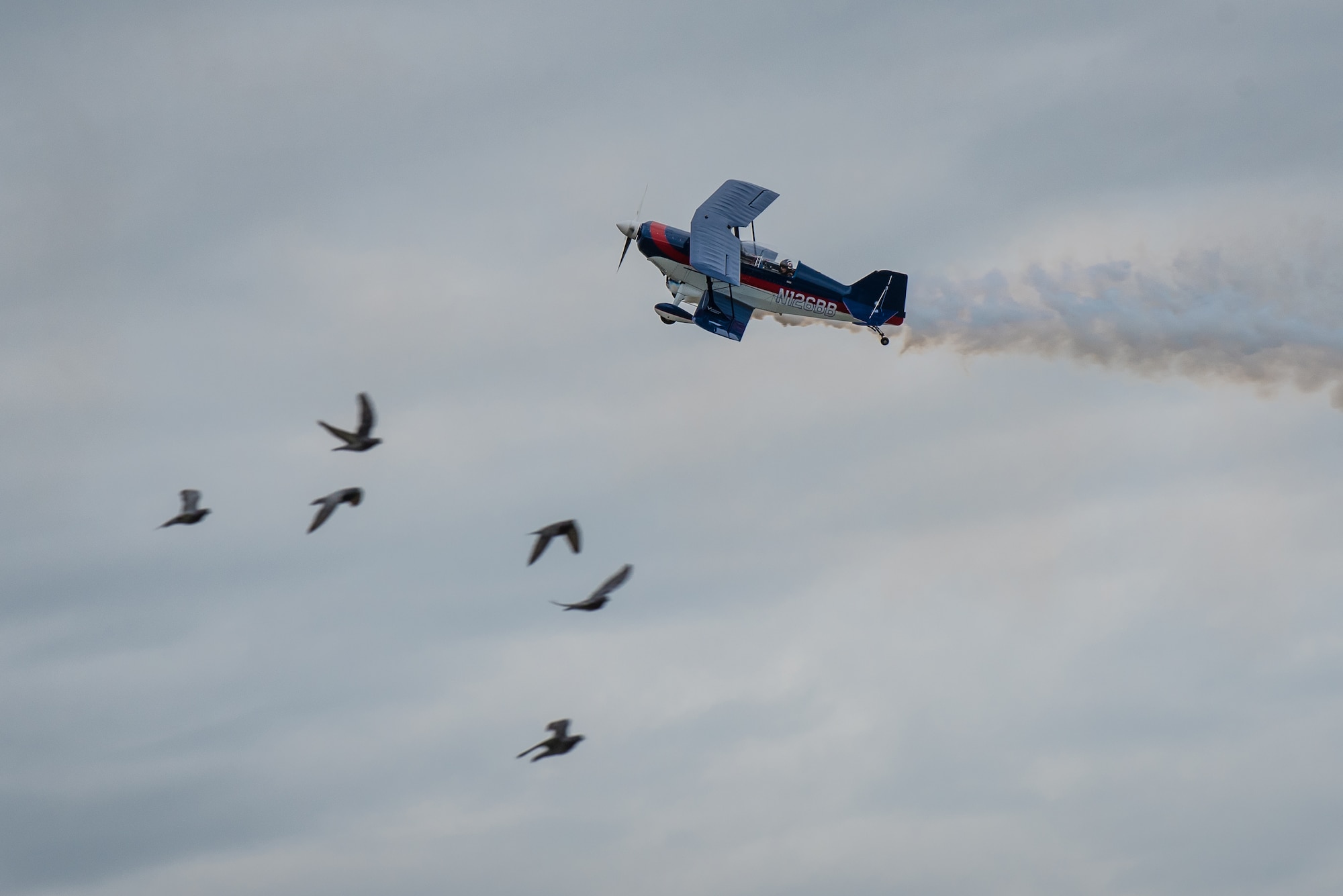 Billy Werth performs an aerial demonstration in his S-2C aircraft during the annual Thunder Over Louisville airshow in Louisville, Ky., April 13, 2019. Hundreds of thousands of spectators turned out to view the event, which has grown to become one of the largest single-day air shows in North America. (U.S. Air National Guard photo by Dale Greer)